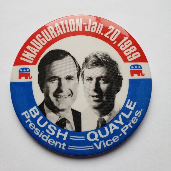 Large Bush President Quayle Vice Pres Inaugaration 1989 Pinback Button Pin B - Picture 1 of 2